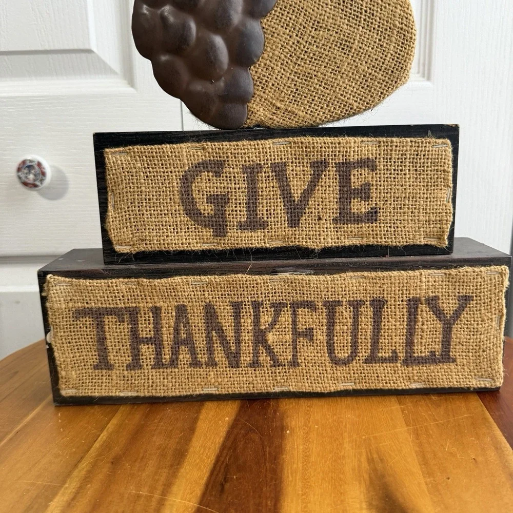 Give Thankfully Acorn Thanksgiving Decor Wood Metal Burlap Farmhouse Cottage